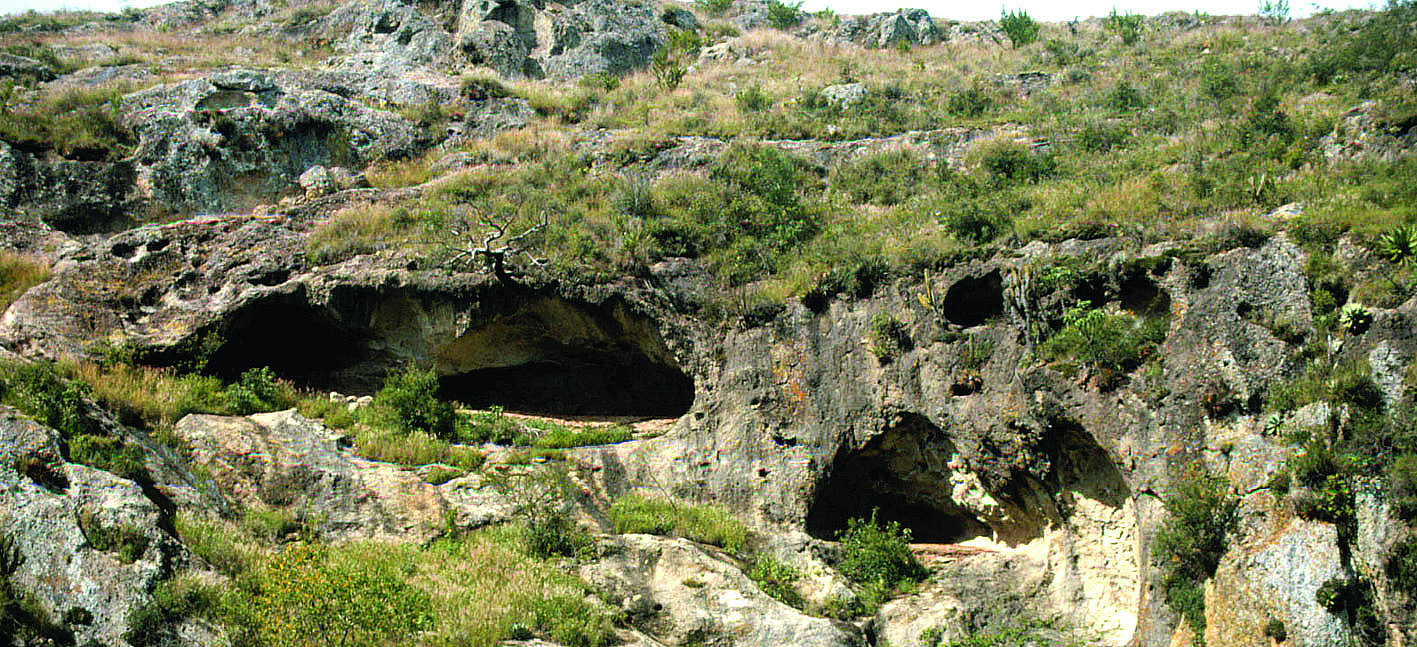 Prehistoric caves of Yagul with rugged hills and ancient rock shelters