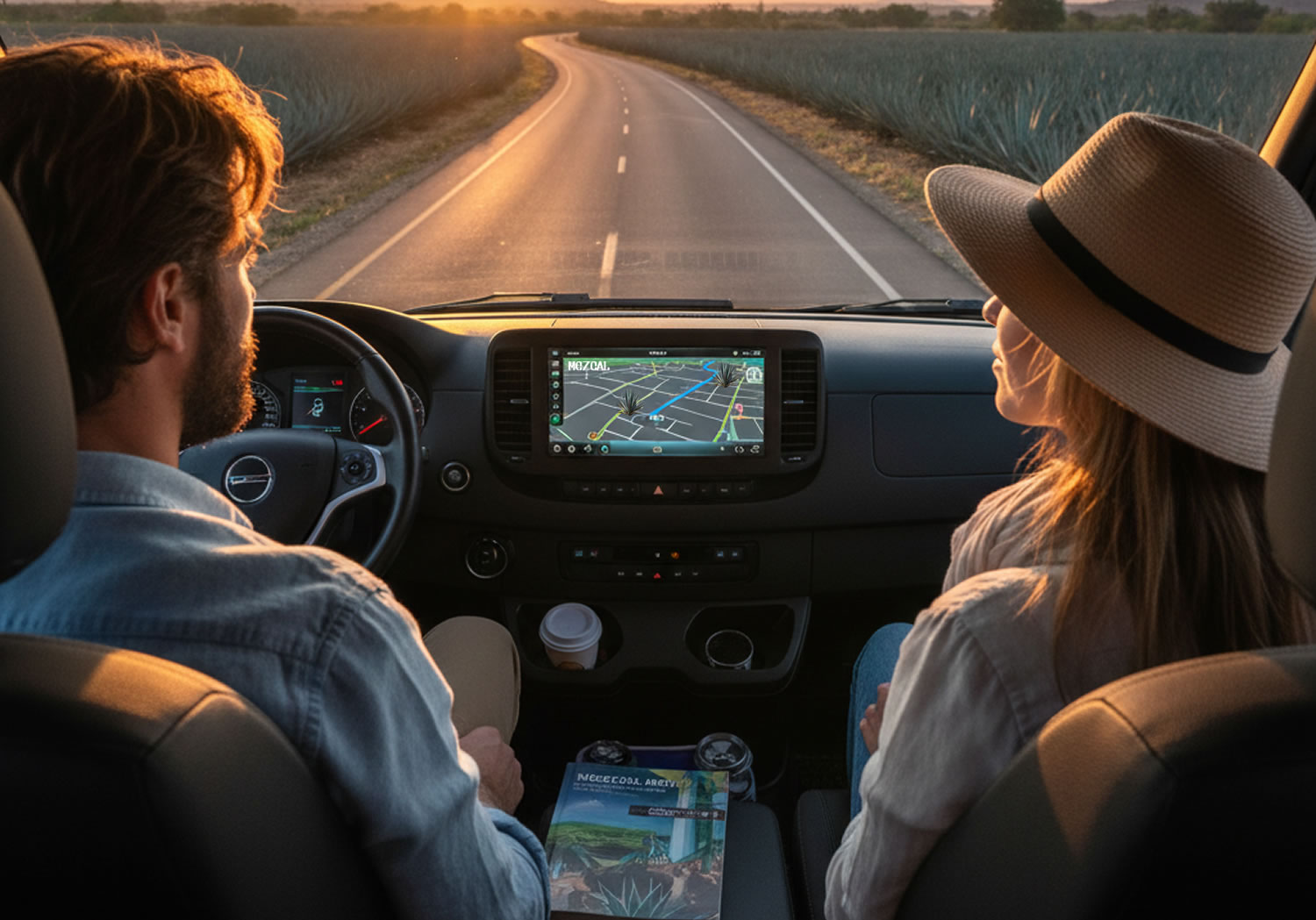 游客沿着梅斯卡尔之路驾车旅行，使用数字化导览系统