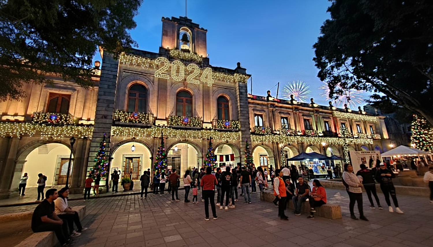 The Zócalo in Oaxaca City prepared for the New Year's Celebration.