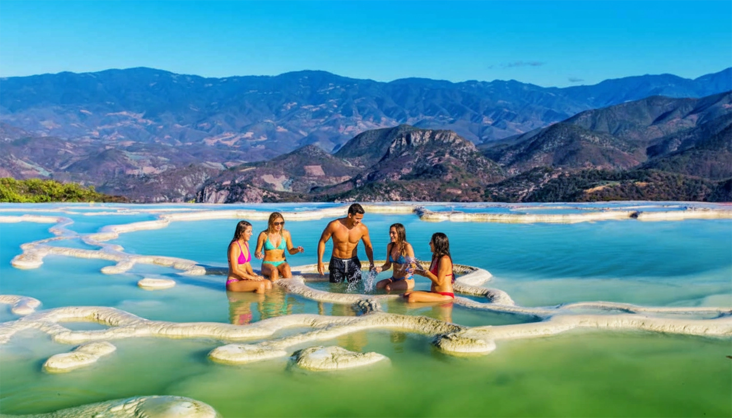 The petrified waterfalls and natural pools at Hierve el Agua near Mitla, Oaxaca